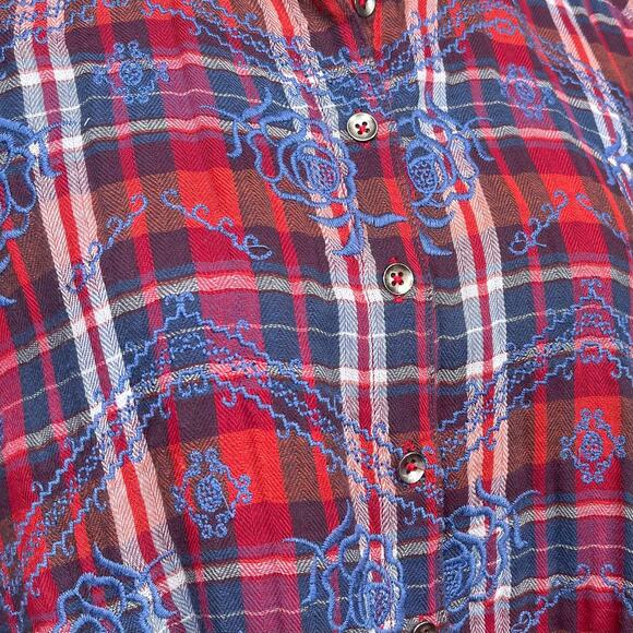 Free People Magical Plaid Embroidered Button Down Top Small Boho Western Fall - Picture 4 of 16